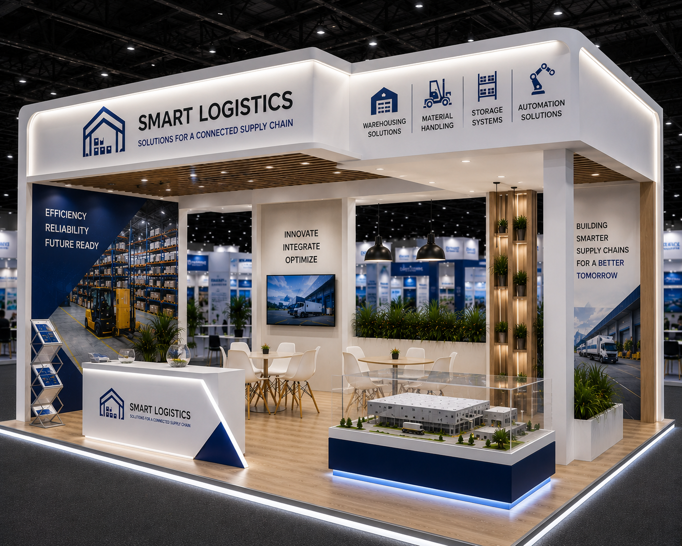 Three-Side Open Exhibition Stall Design or India Warehousing and Logistics Show